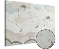 Artgeist Paveikslas - Cloudy Night Sky - Moons in Brown and rusvai gelsvas Hues Among Clouds and Numerous Little Stars on a Light Background