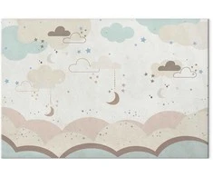 Artgeist Paveikslas - Cloudy Night Sky - Moons in Brown and rusvai gelsvas Hues Among Clouds and Numerous Little Stars on a Light Background