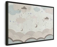 Artgeist Paveikslas - Cloudy Night Sky - Moons in Brown and rusvai gelsvas Hues Among Clouds and Numerous Little Stars on a Light Background