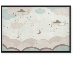 Artgeist Paveikslas - Cloudy Night Sky - Moons in Brown and rusvai gelsvas Hues Among Clouds and Numerous Little Stars on a Light Background