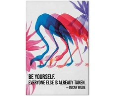 Artgeist Paveikslas - Colorful Flamingos - Inspirational Quote with Colorful Bird Silhouettes