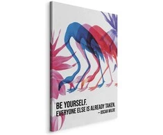 Artgeist Paveikslas - Colorful Flamingos - Inspirational Quote with Colorful Bird Silhouettes