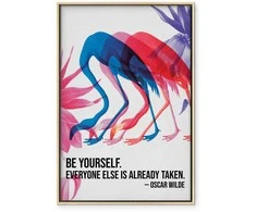 Artgeist Paveikslas - Colorful Flamingos - Inspirational Quote with Colorful Bird Silhouettes