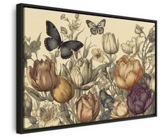 Artgeist Paveikslas - Colourful tulips on a cream background