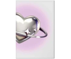 Artgeist Paveikslas - Cosmic Heart - Sidabrinis Heart with a Ring on a Violetinė Background