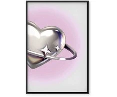 Artgeist Paveikslas - Cosmic Heart - Sidabrinis Heart with a Ring on a Violetinė Background