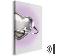 Artgeist Paveikslas - Cosmic Heart - Sidabrinis Heart with a Ring on a Violetinė Background
