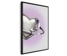 Artgeist Paveikslas - Cosmic Heart - Sidabrinis Heart with a Ring on a Violetinė Background