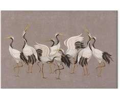 Artgeist Paveikslas - Crane dance – bright silhouettes of birds against a warm pilkas background with texture