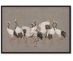 Artgeist Paveikslas - Crane dance – bright silhouettes of birds against a warm pilkas background with texture