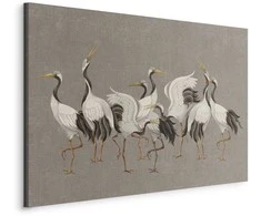 Artgeist Paveikslas - Crane dance – bright silhouettes of birds against a warm pilkas background with texture