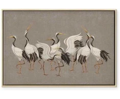 Artgeist Paveikslas - Crane dance – bright silhouettes of birds against a warm pilkas background with texture