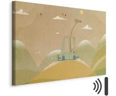 Artgeist Paveikslas - Dreamy Traveler - A Cheerful Giraffe Driving a Car on a Sunny Day