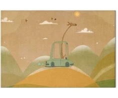 Artgeist Paveikslas - Dreamy Traveler - A Cheerful Giraffe Driving a Car on a Sunny Day
