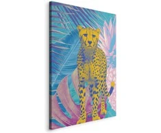 Artgeist Paveikslas - Exotic Leopard - Colorful Portrait of a Cheetah Against Tropical Leaves