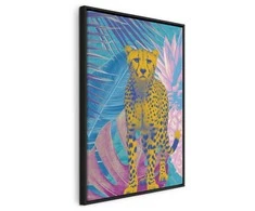 Artgeist Paveikslas - Exotic Leopard - Colorful Portrait of a Cheetah Against Tropical Leaves