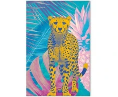 Artgeist Paveikslas - Exotic Leopard - Colorful Portrait of a Cheetah Against Tropical Leaves