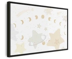 Artgeist Paveikslas - Fairy-Tale Galaxy - Phases of the Moon in Geltona Tones Among Stars in rusvai gelsvas and Ash Colors with Stardust