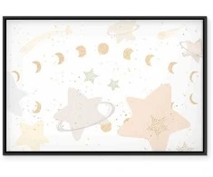 Artgeist Paveikslas - Fairy-Tale Galaxy - Phases of the Moon in Geltona Tones Among Stars in rusvai gelsvas and Ash Colors with Stardust