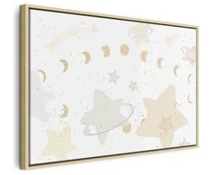 Artgeist Paveikslas - Fairy-Tale Galaxy - Phases of the Moon in Geltona Tones Among Stars in rusvai gelsvas and Ash Colors with Stardust