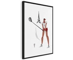 Artgeist Paveikslas - Female Golfer With the Eiffel Tower in the Background - Illustration