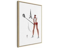 Artgeist Paveikslas - Female Golfer With the Eiffel Tower in the Background - Illustration