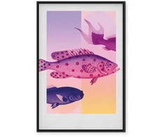 Artgeist Paveikslas - Fish in Pastels - Stylized Fish Against Gradient Shapes