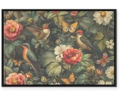 Artgeist Paveikslas - Flowers, birds and butterflies – vintage-style illustration