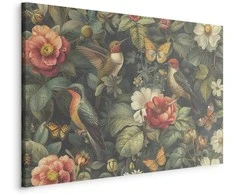 Artgeist Paveikslas - Flowers, birds and butterflies – vintage-style illustration