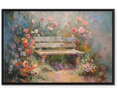 Artgeist Paveikslas - Flowery bench - impressionist painting full of flowers