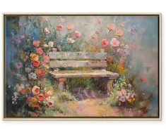 Artgeist Paveikslas - Flowery bench - impressionist painting full of flowers
