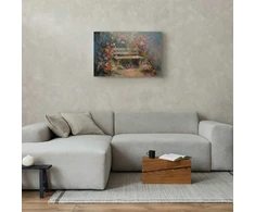 Artgeist Paveikslas - Flowery bench - impressionist painting full of flowers