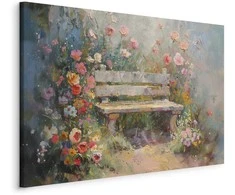Artgeist Paveikslas - Flowery bench - impressionist painting full of flowers