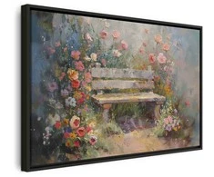 Artgeist Paveikslas - Flowery bench - impressionist painting full of flowers