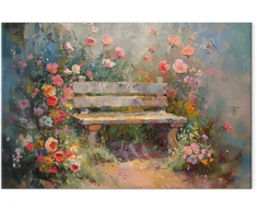 Artgeist Paveikslas - Flowery bench - impressionist painting full of flowers