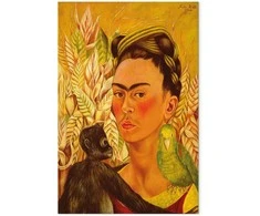 Artgeist Paveikslas - Frida Kahlo – Self-Portrait with Monkey and Parrot