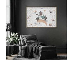 Artgeist Paveikslas - Galactic Races - A Bear Participating in Car Races Among Planets Clouds and Stars in Pastel Hues