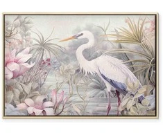 Artgeist Paveikslas - Heron wading in a pond - illustration in bright colours
