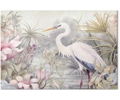 Artgeist Paveikslas - Heron wading in a pond - illustration in bright colours