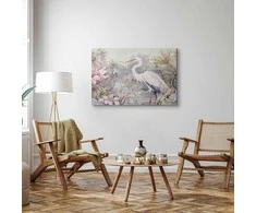 Artgeist Paveikslas - Heron wading in a pond - illustration in bright colours