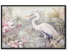 Artgeist Paveikslas - Heron wading in a pond - illustration in bright colours