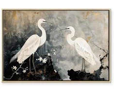 Artgeist Paveikslas - Herons and cherry blossoms - oriental-style illustration depicting birds
