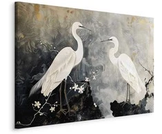 Artgeist Paveikslas - Herons and cherry blossoms - oriental-style illustration depicting birds