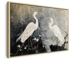 Artgeist Paveikslas - Herons and cherry blossoms - oriental-style illustration depicting birds