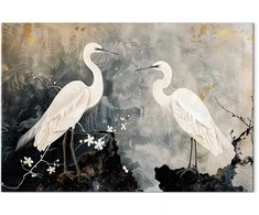 Artgeist Paveikslas - Herons and cherry blossoms - oriental-style illustration depicting birds