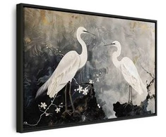 Artgeist Paveikslas - Herons and cherry blossoms - oriental-style illustration depicting birds