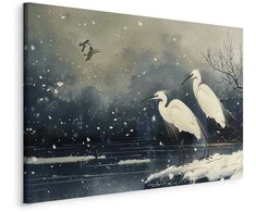 Artgeist Paveikslas - Herons over a winter pond - Japanese-style illustration in dark colours