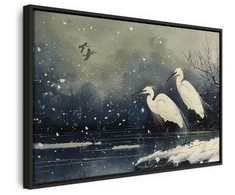 Artgeist Paveikslas - Herons over a winter pond - Japanese-style illustration in dark colours