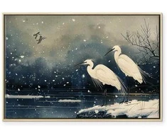 Artgeist Paveikslas - Herons over a winter pond - Japanese-style illustration in dark colours