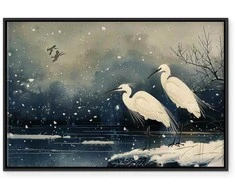 Artgeist Paveikslas - Herons over a winter pond - Japanese-style illustration in dark colours